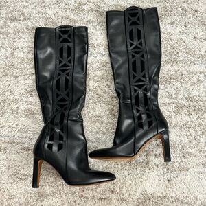 Sezane Black Leather Tall Heeled Boots
